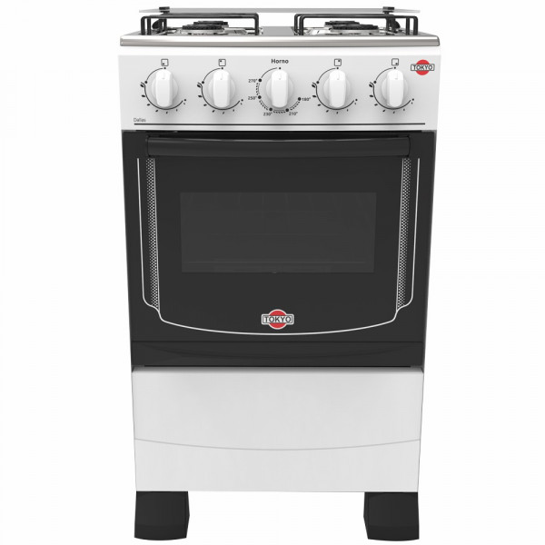 Imagen de COCINA A GAS TOKYO DALLAS BLANCO 4H MESA INOX TAPA DE VIDRIO HORNO LIMPIA FACIL