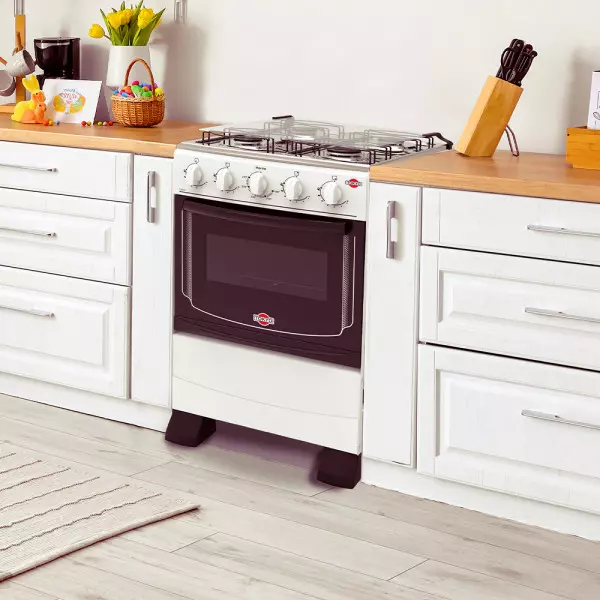Imagen miniatura de COCINA A GAS TOKYO DALLAS BLANCO 4H MESA INOX TAPA DE VIDRIO HORNO LIMPIA FACIL