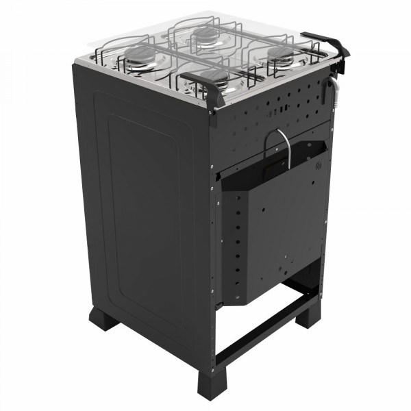 Imagen de COCINA A GAS TOKYO DALLAS NEGRO 4H MESA INOX TAPA DE VIDRIO HORNO LIMPIA FACIL