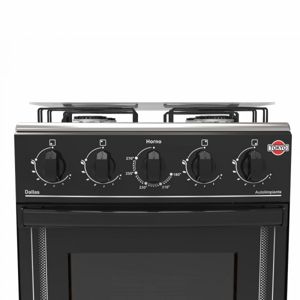 Imagen de COCINA A GAS TOKYO DALLAS NEGRO 4H MESA INOX TAPA DE VIDRIO HORNO LIMPIA FACIL