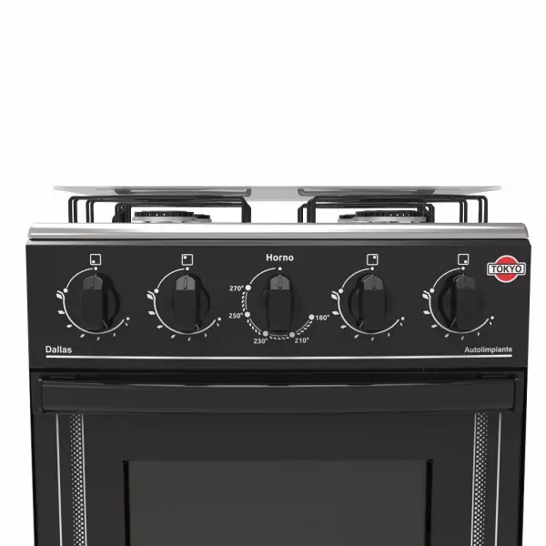 Imagen miniatura de COCINA A GAS TOKYO DALLAS NEGRO 4H MESA INOX TAPA DE VIDRIO HORNO LIMPIA FACIL