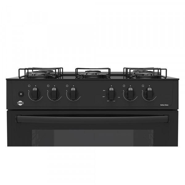 Imagen de COCINA A GAS TOKYO DALLAS GLASS NEGRO 5H C/E  HORNO 94 LTS LIMPIA FACIL