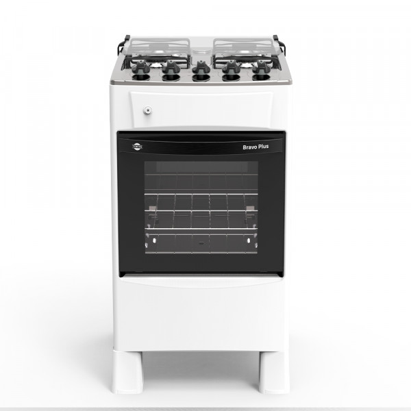 Imagen de COCINA A GAS TOKYO BRAVO PLUS 4H  C/ENC. BLANCA MESA INOX COMANDO SUPERIOR