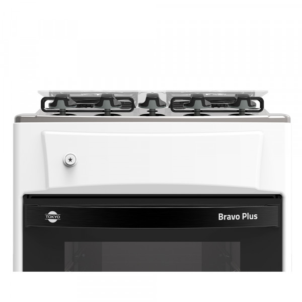 Imagen de COCINA A GAS TOKYO BRAVO PLUS 4H  C/ENC. BLANCA MESA INOX COMANDO SUPERIOR