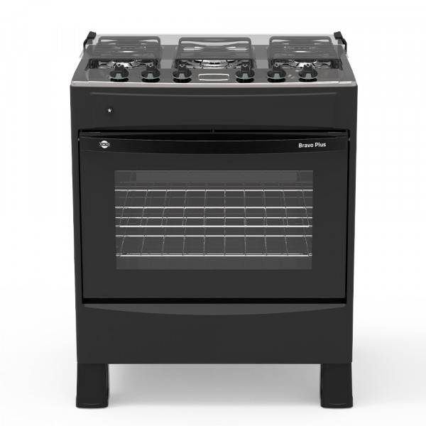 Imagen de COCINA A GAS TOKYO BRAVO PLUS 5H  C/ENC. NEGRA MESA INOX COMANDO SUPERIOR