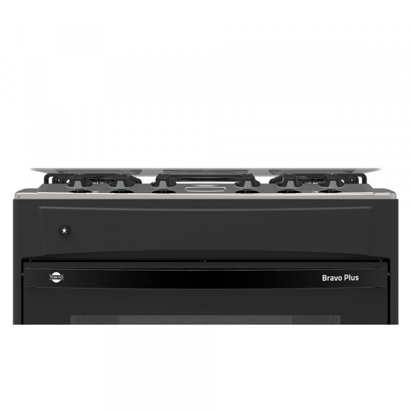 Imagen de COCINA A GAS TOKYO BRAVO PLUS 5H  C/ENC. NEGRA MESA INOX COMANDO SUPERIOR
