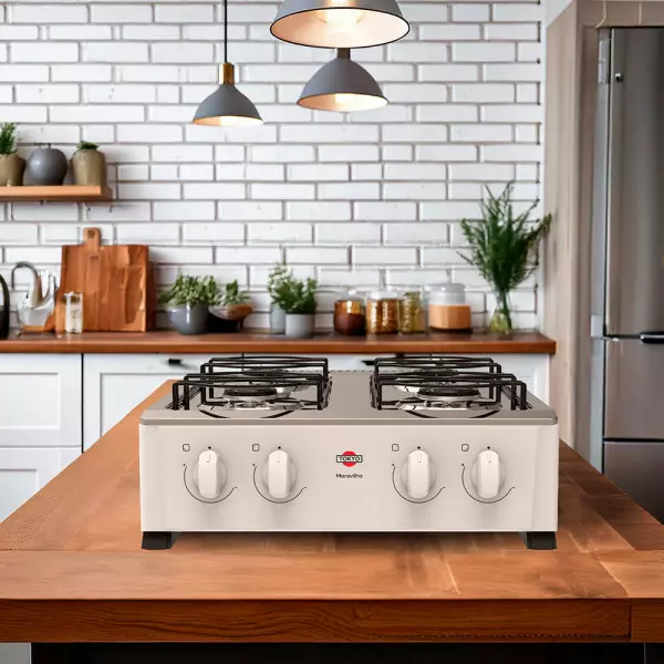Imagen miniatura de COCINA A GAS TOKYO MARAVILHA 4H BLANCO MESADA INOX