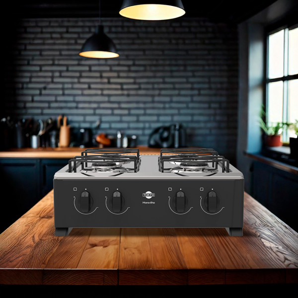 Imagen de COCINA A GAS TOKYO MARAVILHA 4H NEGRO MESADA INOX
