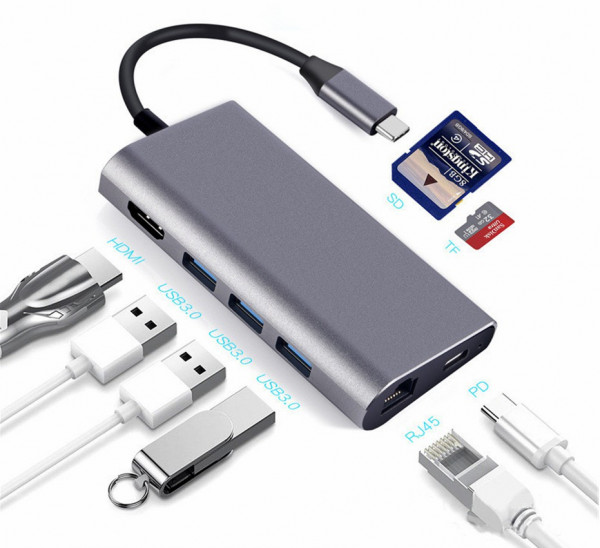 Imagen de ADAPTADOR MINI USB-C HDMI, RJ45, RED, TARJETA DE MEMORIA