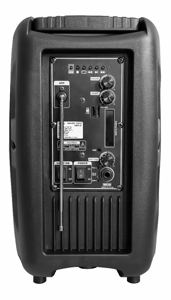 Imagen miniatura de PARLANTE TOKYO PARTY 8 LUZ LED BLUETOOH FM/USB/SD/MIC.S/CABLE C/CONTROL CARGA US