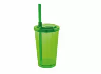 Imagen miniatura de VASO CALDERETTA 300ML  C/TAPA Y PAJITA NEON VERDE