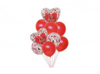Imagen miniatura de GLOBO CORAZON/CONFETTI/LATEX C/ CINTA 9P ROJO
