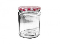 Imagen miniatura de FRASCO C/TAPA,VIDRIO/METAL,TRANSPARENTE, RELIEVE, ROJO,380ML,8.5*11.3CM