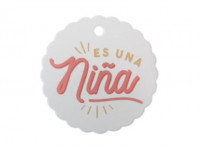 Imagen miniatura de ETIQUETA CIRCULAR \\"ES UNA NIÑA\\" 10P (6.5CM) BLANCO