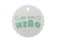 Imagen miniatura de ETIQUETA CIRCULAR \\\"ES UN NIÑO\\\" 10P (6.5CM) BLANCO