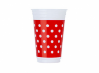 Imagen miniatura de VASO PLAST. COPOBRAS 300 ML C/ 30 UN MOTAS ROJO/ BLANCO